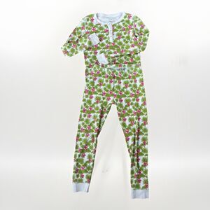 Roller Rabbit Pajama Set Kids Size 8 Pima Cotton Green Pink Monkeys 2 Piece Set